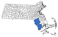 Massachusetts South of Boston Region Map - Bristol County