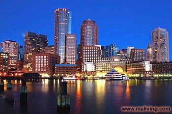 Boston, Massachusetts Skyline at Night